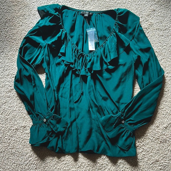NWT Jcrew 100% silk Rich Green ruffle dress blouse - Picture 1 of 4